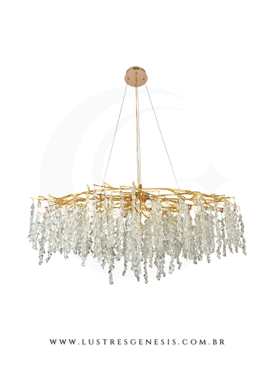 Lustre de Cristal Gota Pétala Dourado 120x45m Para Sua Sala de Jantar